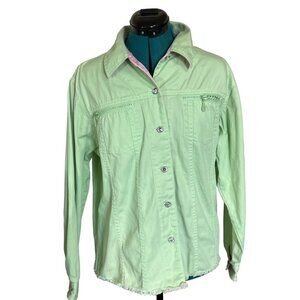 Quaker Factory Light Green Button-Down Jacket Cotton Blend Women's Size M (READ)